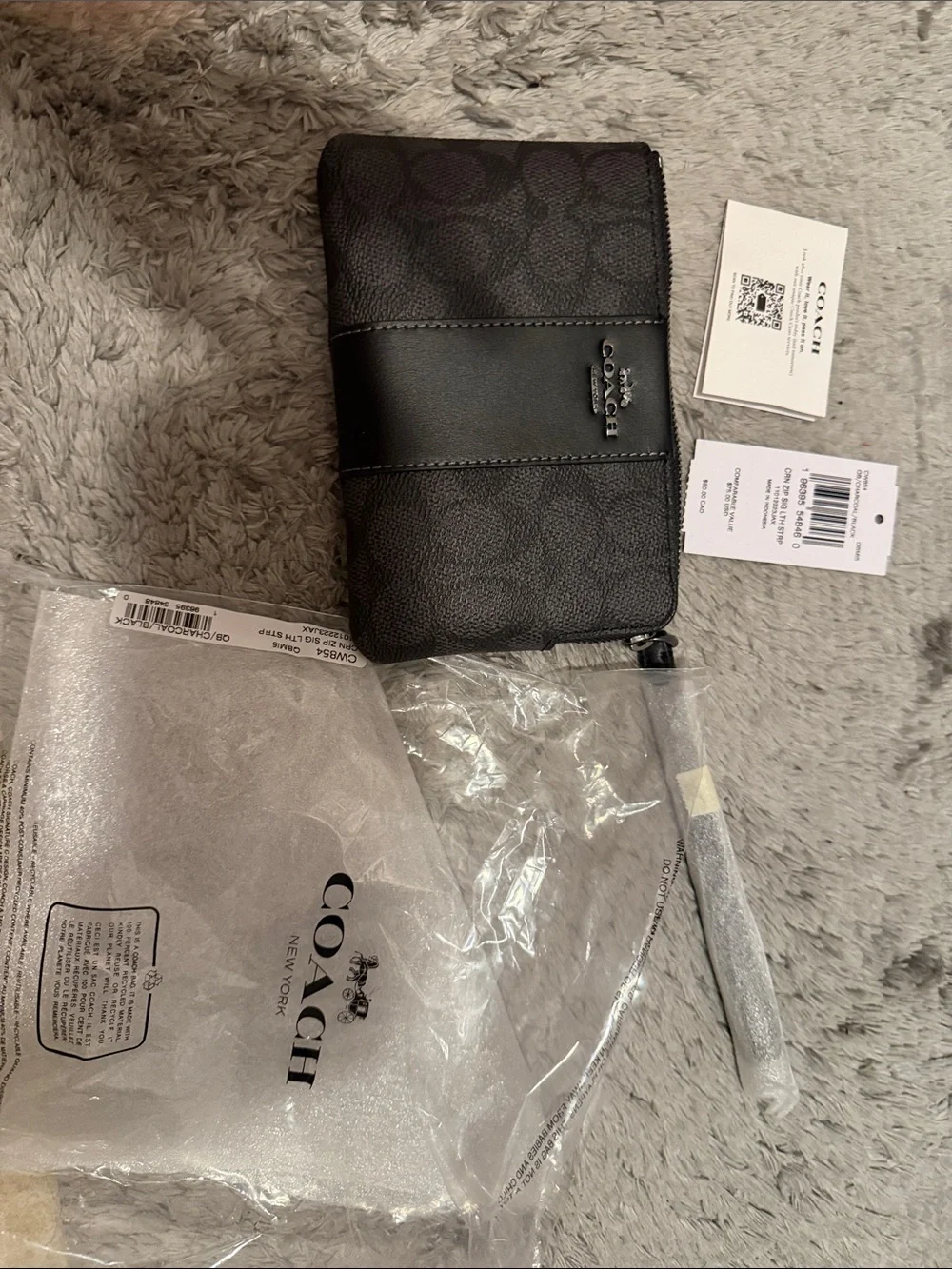 Coach Black Signature Zip Around Wristlet
